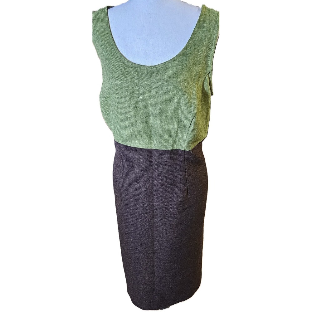 Dana Kay Color Block Midi Dress Womens 16W Brown Green Retro Business 1-01374